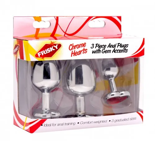 Male Sex Toys XR Brands Frisky Chrome Hearts 3 Piece Anal Plugs With Gem Accents Male Sex Toys XR Brands Frisky Chrome Hearts 3 Piece Anal Plugs With Gem Accents