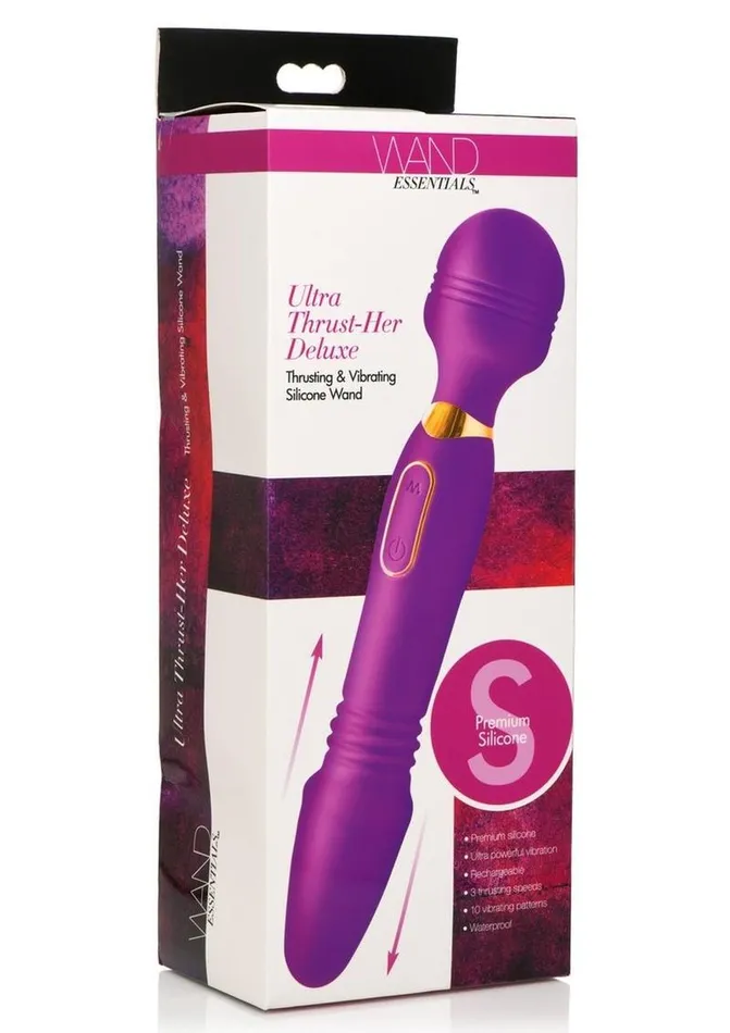 Vibrators Wand Essentials Wand Essential Ultra ThrustHer Deluxe Rechargeable Silicone Thrusting and Vibrating Wand